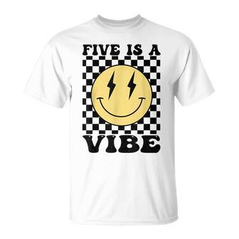 Five Is A Vibe Retro Smile Face 5 Year Old Bday 5Th Birthday T-Shirt - Monsterry