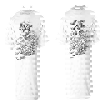 Floral Australian Shepherd Dog Aussie With Flowers T-Shirt | Mazezy