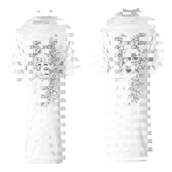 Floral Papillon Dog Flower And Butterflies For Women T-Shirt - Monsterry