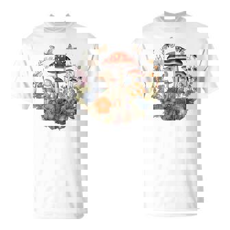 Flower Botanical Butterflies Mushroom Vintage T-Shirt - Thegiftio