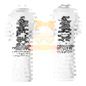 Friendsgiving Crew Autumn Thanksgiving 2025 Messy Bun T-Shirt | Mazezy