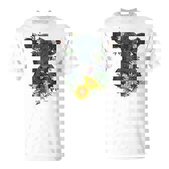 Black Angus Rancher Cattle Cow Lover Cow Sunflower T-Shirt | Mazezy