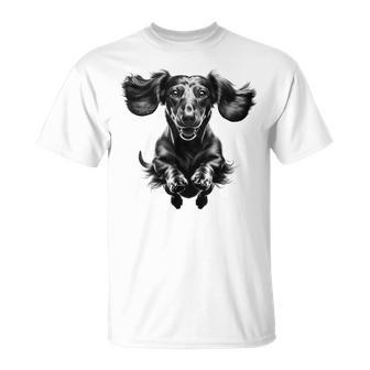 Dachshund In Jump As A Cool Portrait T-Shirt - Thegiftio