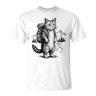 Outdoor Hiking Cat Backpacking Animals T-Shirt - Monsterry
