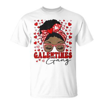 Galentines Gang Black Messy Bun Afro Galentine's Day T-Shirt | Mazezy