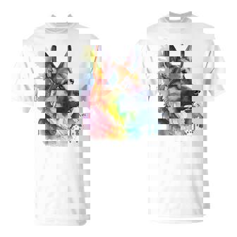 German Shepherd Colorful Pop Art Tie Dye Watercolor T-Shirt | Mazezy