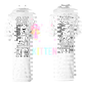 Girls 100 Days Of School Cat Coquette Bow 100Th Day School T-Shirt | Seseable FR