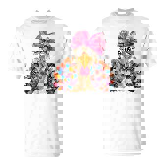 Girls Thanksgiving Cute Girly Turkey Pink Bow Fall Autumn T-Shirt | Mazezy