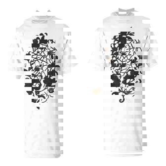 Gothic Spiderweb Floral Halloween T-Shirt | Mazezy