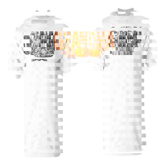 Grandma Pumpkin Fall Plaid Autumn Leaves Women T-Shirt | Seseable FR