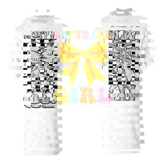 Groovy Softball Girl Coquette Bow Softball Girls Women T-Shirt - Monsterry