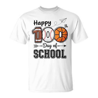Happy 100Th Day Of School Sports Lover Football Basketball T-Shirt - Seseable