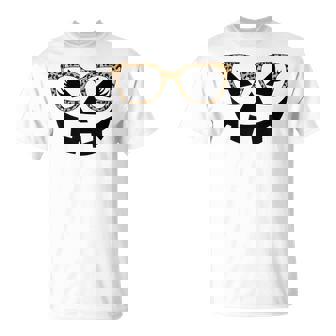 Jack O Lantern Face Pumpkin Halloween Leopard Print Glasses T-Shirt - Monsterry
