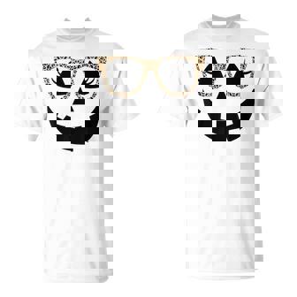 Jack O Lantern Face Pumpkin Hallowen Leopard Glasses T-Shirt - Monsterry