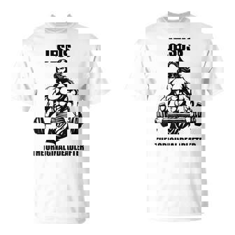 Jesucristo Dios Gimnasio Cristiano Entrenamiento Peso Muerto Cul Camiseta unisex - Regaloses