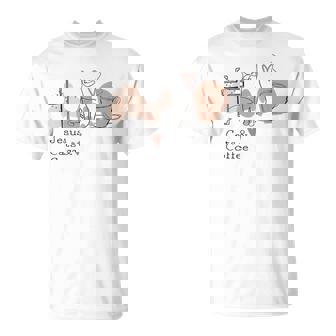 Jesus Cats And Coffee Minimalist Graphic T-Shirt - Thegiftio