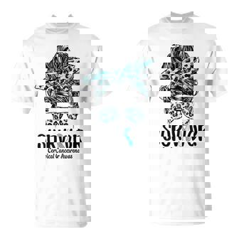 Leopard Messy Bun Survivor Cervical Cancer Awareness T-Shirt - Thegiftio