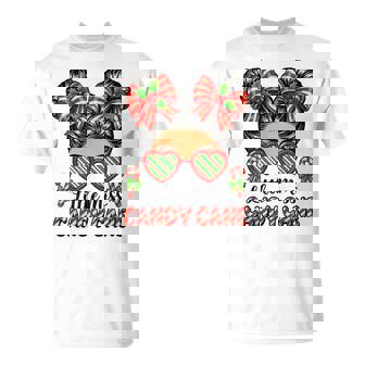 Little Miss Candy Cane Women Messy Bun Christmas T-Shirt | Seseable CA