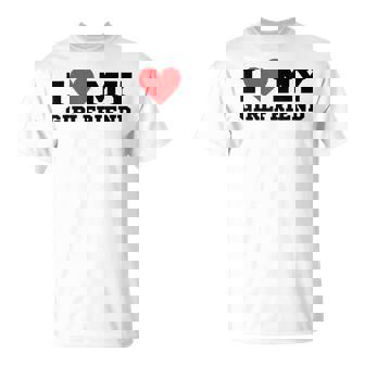 I Love My Girlfriend White Color Y2k Red Heart Love T-Shirt | Mazezy