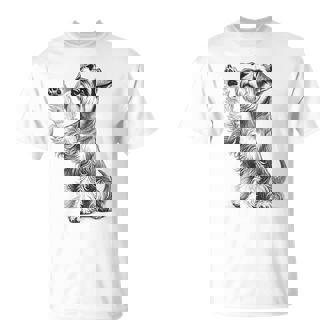 Mini Miniature Schnauzer Dog Raising Paw Love Idea T-Shirt | Mazezy