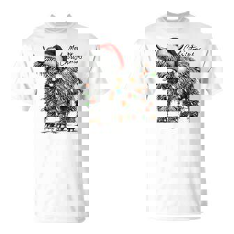 Mooey Christmas Western Highland Cow Santa T-Shirt | Mazezy