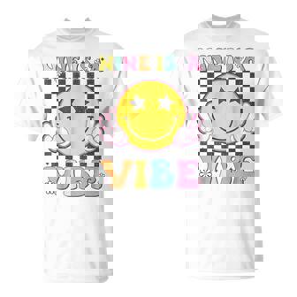 Nine Is A Vibe 9Th Birthday Groovy Smile Face 9 Years Old T-Shirt - Thegiftio