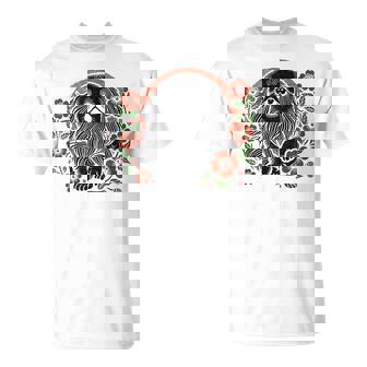 Pekingese Dog Retro Japanese Cherry Blossoms Cute Floral T-Shirt - Monsterry