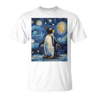 Penguin Bird Van Gogh Style Starry Night T-Shirt - Thegiftio UK