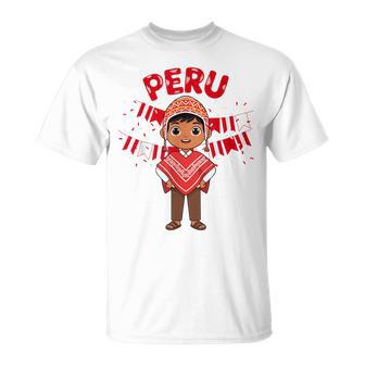 Peru Peruvian Boy Traditional Outfit Wear Flag Heritage T-Shirt | Mazezy