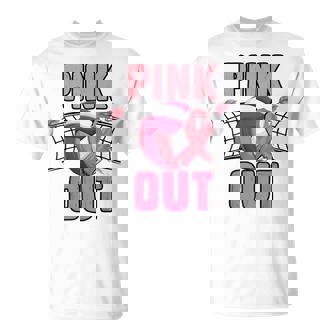 Pink Out Volleyball Breast Cancer Awareness Ribbon Volley T-Shirt | Mazezy