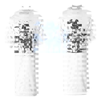 Pomeranian Cowboy Dog Vintage Ufo Wild Western Desert Alien T-Shirt - Monsterry