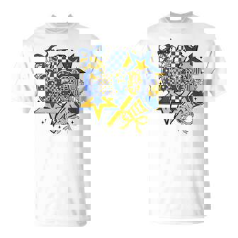 Preppy Cheer Game Day Cheer Mom Cheerleader Cheer Blue Gold T-Shirt - Monsterry