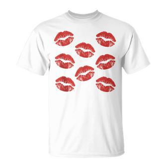 Red Lips Kiss Print Lipstick Pattern Romantic T-Shirt - Thegiftio UK
