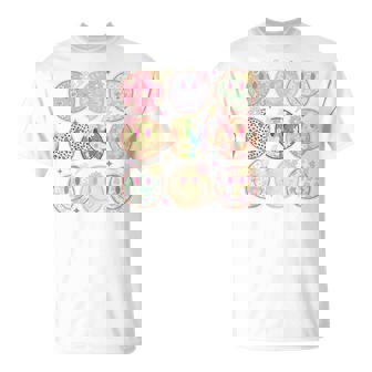 Retro Groovy Smile Face Flower Happy Face Checkered Pattern T-Shirt - Monsterry