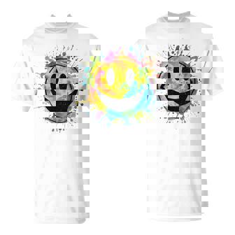 Retro Happy Face Rainbow Tie-Dye Splatter – 70S Peace Smile T-Shirt | Mazezy