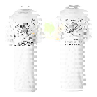 We Ride At Dawn Frog Riding Goose Chaotic Animal T-Shirt - Monsterry