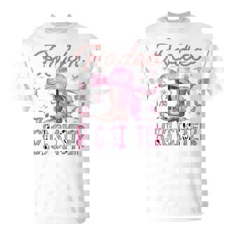 Rodeo Big Sister Pink Cowgirl Coquette Boots Birthday Girl T-Shirt - Monsterry