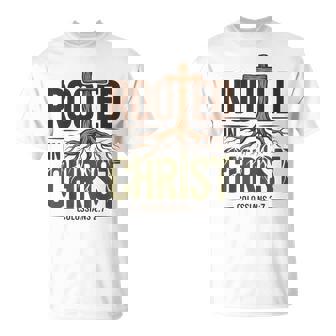 Rooted In Christ Jesus God Religious Cross Christian Faith T-Shirt | Seseable CA