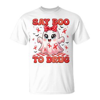 Say Boo To Drugs Coquette Red Ribbon Week Awareness Wome T-Shirt - Thegiftio UK