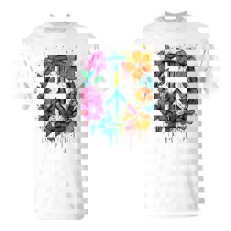 Signo De La Paz Amor Paz Flor Poder Es 70S & 60S Camiseta unisex - Regaloses