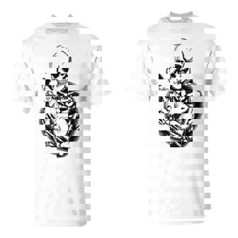 Skeleton Hugging Sphynx Cat Halloween Mom Dad Vintage T-Shirt - Monsterry