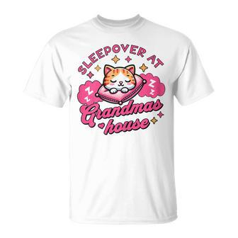 Sleepover At Grandmas House Sleeping Cat Graphic Night T-Shirt - Thegiftio UK