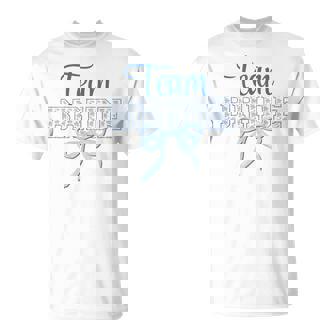 Team Bride Blue Bow Coquette Floral Matching Bridal Party T-Shirt - Monsterry