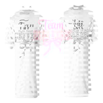 Team Bride Pink Bow Coquette Floral Matching Bridal T-Shirt | Seseable CA