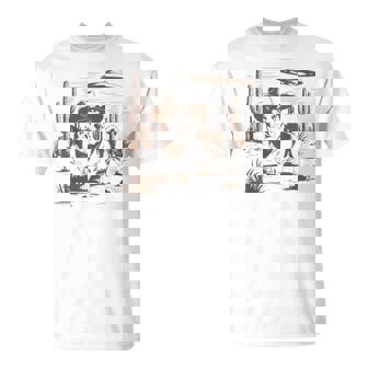 Ufo Corgi Western Alien Vintage 90S Wild West Fun Cowboy Dog T-Shirt - Monsterry