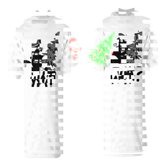 Ugly Sweater Christmas Tree Naughty Black Cat What Santa Hat T-Shirt | Mazezy