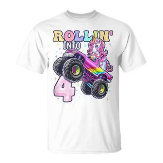 Unicorn Monster Truck 4Th Birthday 4 Year Old Girls Party T-Shirt - Thegiftio UK