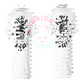 Union Strong For Labor Day Messy Bun Usa Flag T-Shirt - Thegiftio