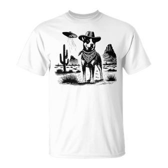 Vintage Heeler Ufo Western Cowboy Australian Cattle Dog Mom T-Shirt | Mazezy