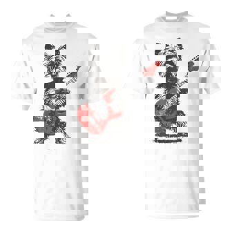 Vintage Yorkie Rock Dog Playing Guitar Rock Style T-Shirt - Monsterry